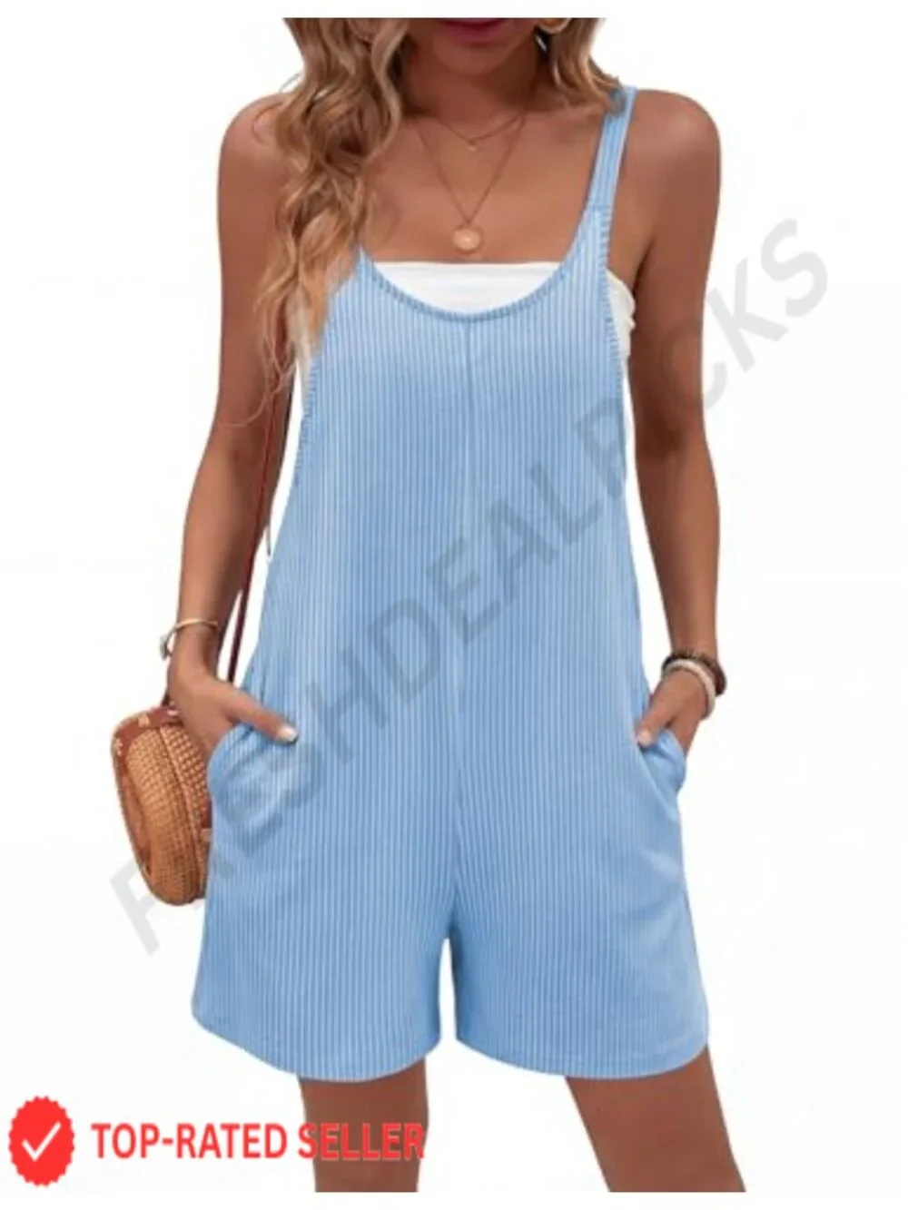 Women's Sleeveless Knit Romper Jumpsuit with Pockets Casual Summer Beach Outfit